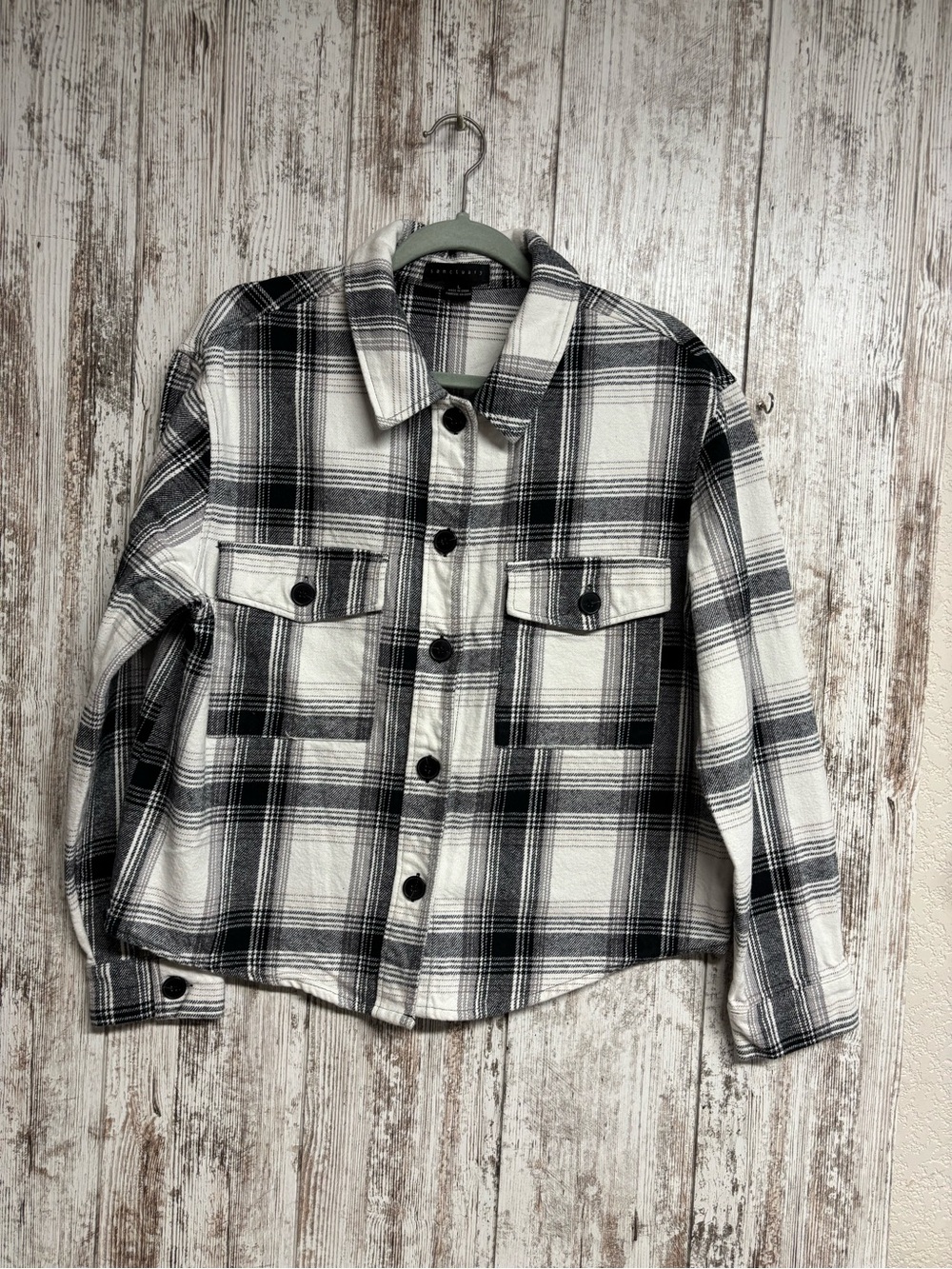 Sanctuary Black & White Plaid Utility Shacket